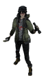 A render of Dr. Kel holding his flashlight and compass, slightly injured.